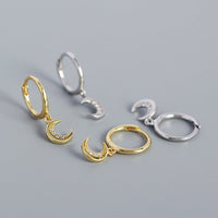 Sweet CZ Crescent Moon 925 Sterling Silver Hoop Earrings - KIAHMILLA
