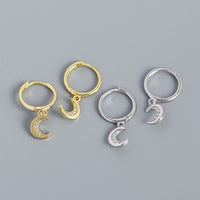 Sweet CZ Crescent Moon 925 Sterling Silver Hoop Earrings - KIAHMILLA