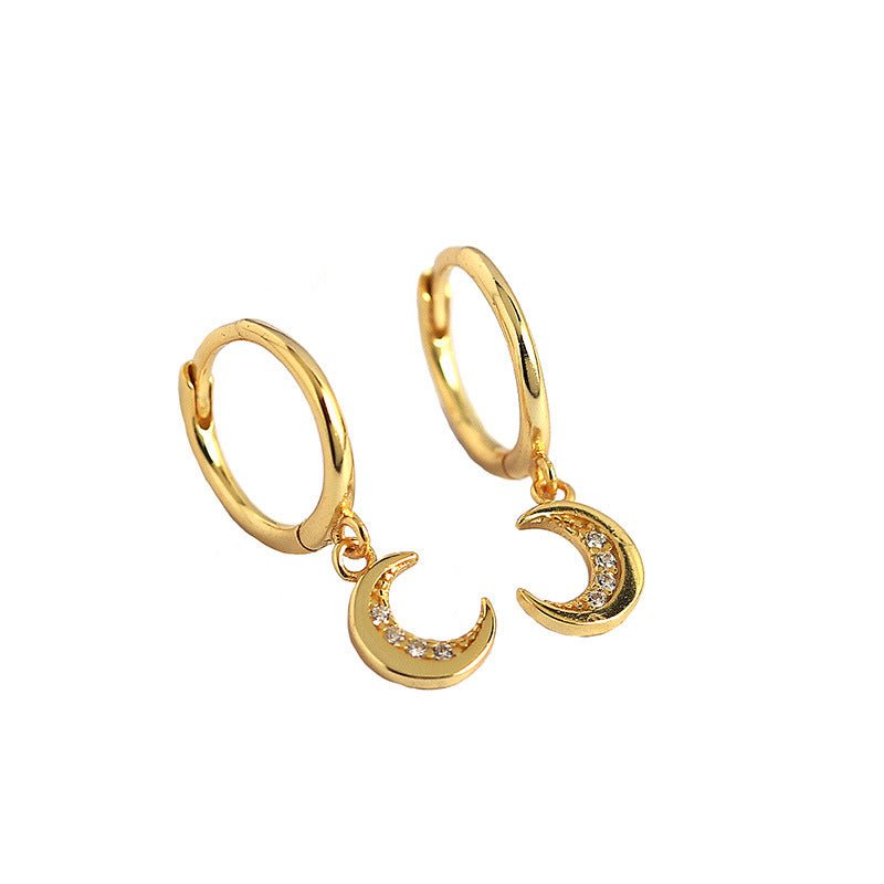 Sweet CZ Crescent Moon 925 Sterling Silver Hoop Earrings - KIAHMILLA