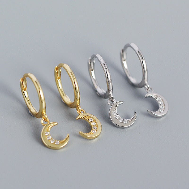 Sweet CZ Crescent Moon 925 Sterling Silver Hoop Earrings - KIAHMILLA