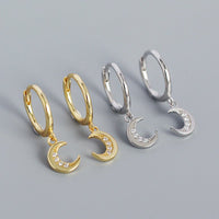 Sweet CZ Crescent Moon 925 Sterling Silver Hoop Earrings - KIAHMILLA