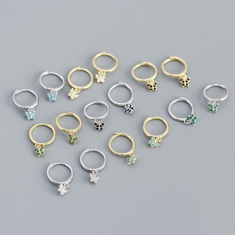 Sweet Mini CZ Flying Butterfly 925 Sterling Silver Hoop Earrings - KIAHMILLA