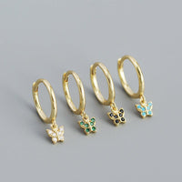 Sweet Mini CZ Flying Butterfly 925 Sterling Silver Hoop Earrings - KIAHMILLA