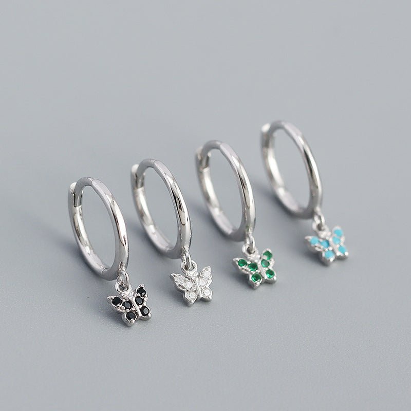 Sweet Mini CZ Flying Butterfly 925 Sterling Silver Hoop Earrings - KIAHMILLA