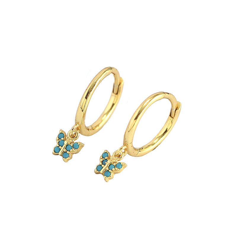 Sweet Mini CZ Flying Butterfly 925 Sterling Silver Hoop Earrings - KIAHMILLA