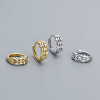 Sweet Mini CZ Leaves Branch 925 Sterling Silver Hoop Earrings - KIAHMILLA