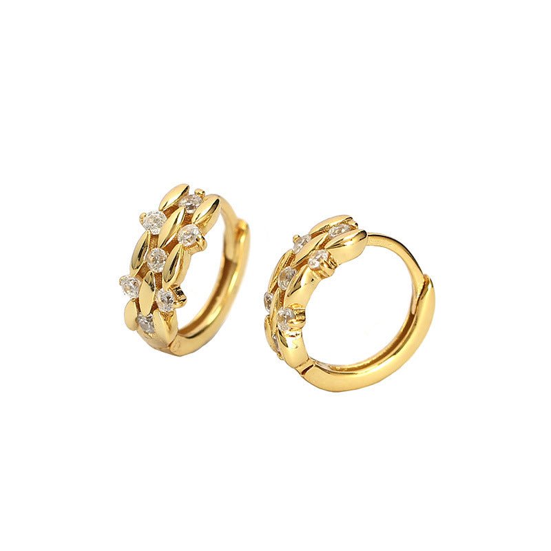 Sweet Mini CZ Leaves Branch 925 Sterling Silver Hoop Earrings - KIAHMILLA