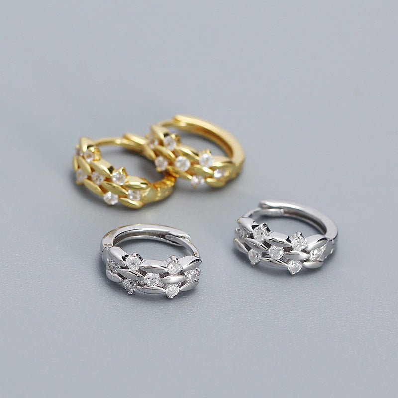 Sweet Mini CZ Leaves Branch 925 Sterling Silver Hoop Earrings - KIAHMILLA