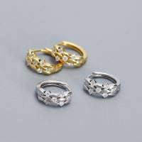Sweet Mini CZ Leaves Branch 925 Sterling Silver Hoop Earrings - KIAHMILLA