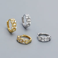 Sweet Mini CZ Leaves Branch 925 Sterling Silver Hoop Earrings - KIAHMILLA