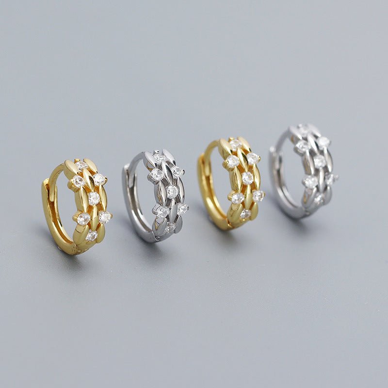 Sweet Mini CZ Leaves Branch 925 Sterling Silver Hoop Earrings - KIAHMILLA