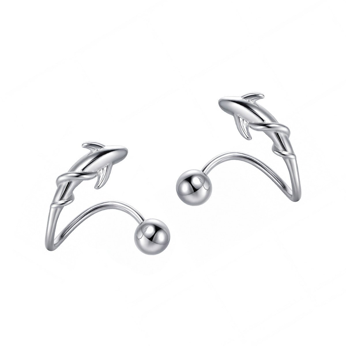 Swimming Fish-Shaped Curved Ball Back Design 925 Sterling Silver Animal Themed Stud Earrings - KIAHMILLA