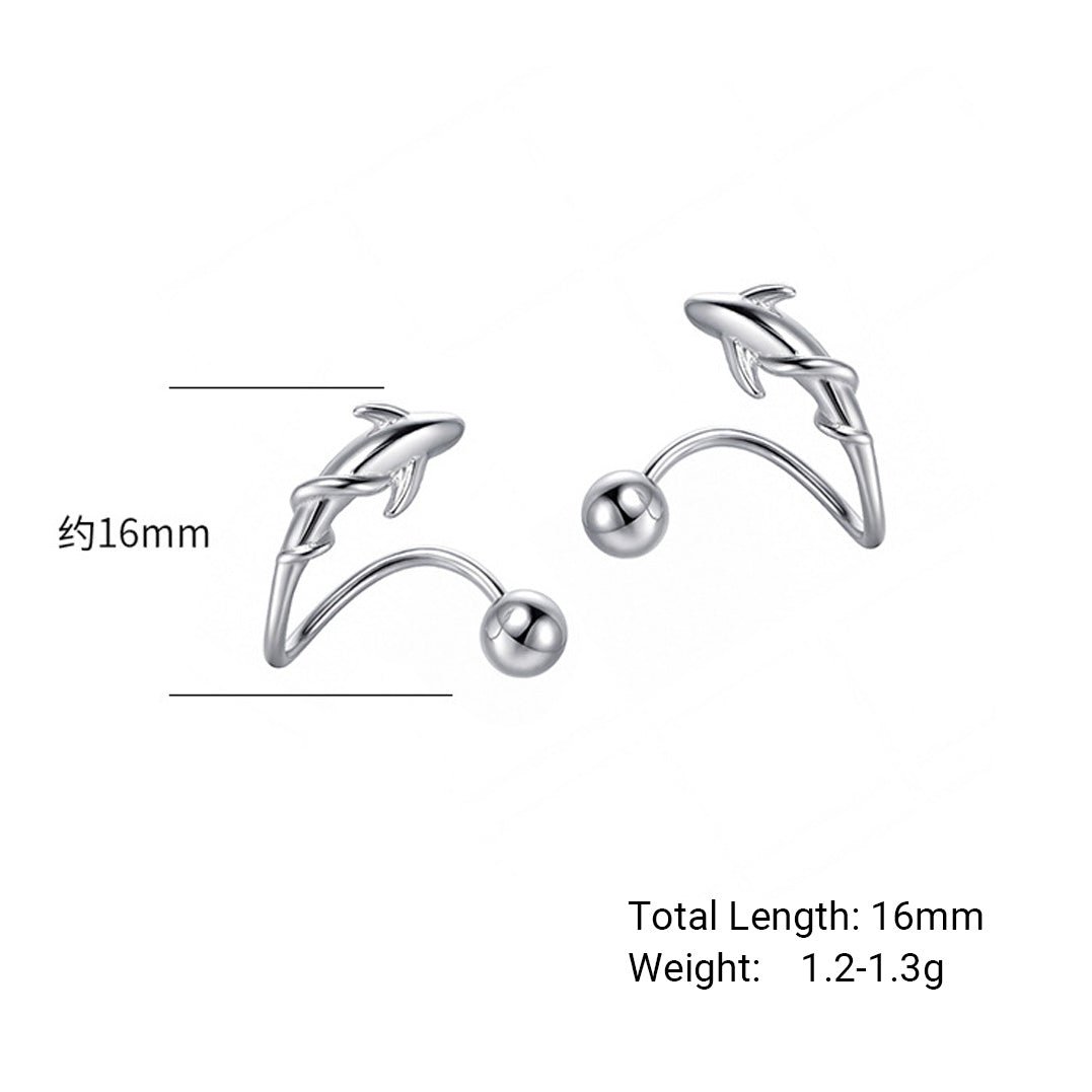 Swimming Fish-Shaped Curved Ball Back Design 925 Sterling Silver Animal Themed Stud Earrings - KIAHMILLA