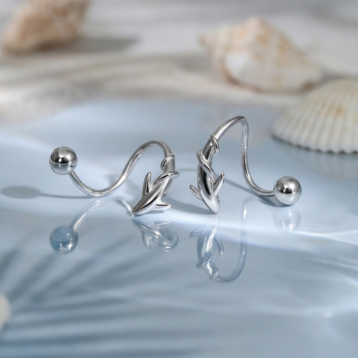 Swimming Fish-Shaped Curved Ball Back Design 925 Sterling Silver Animal Themed Stud Earrings - KIAHMILLA