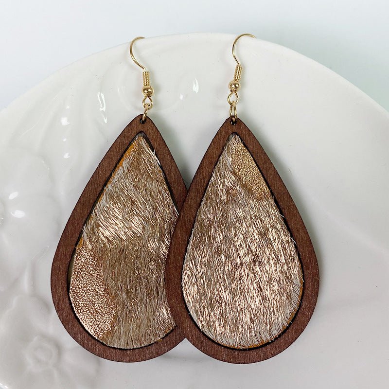 Teardrop Shape Wooden Dangle Earrings - Coolpeacock