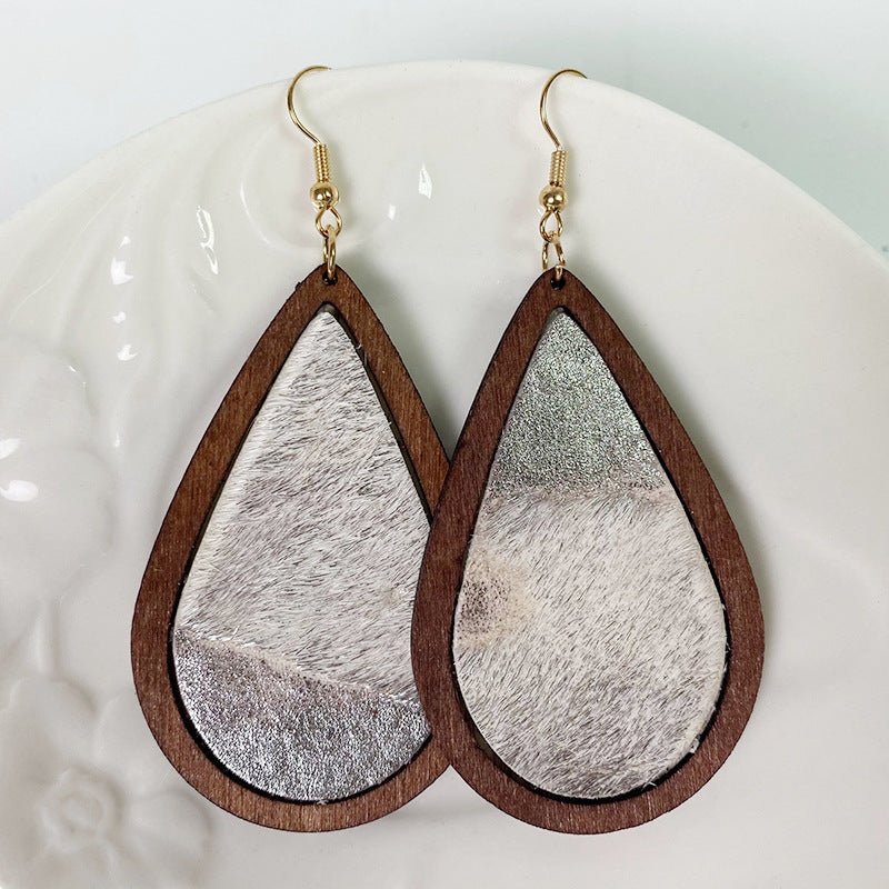 Teardrop Shape Wooden Dangle Earrings - Coolpeacock