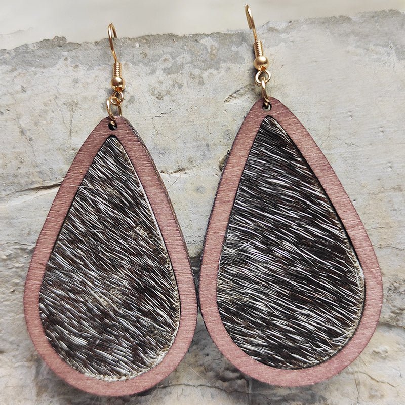 Teardrop Shape Wooden Dangle Earrings - Coolpeacock