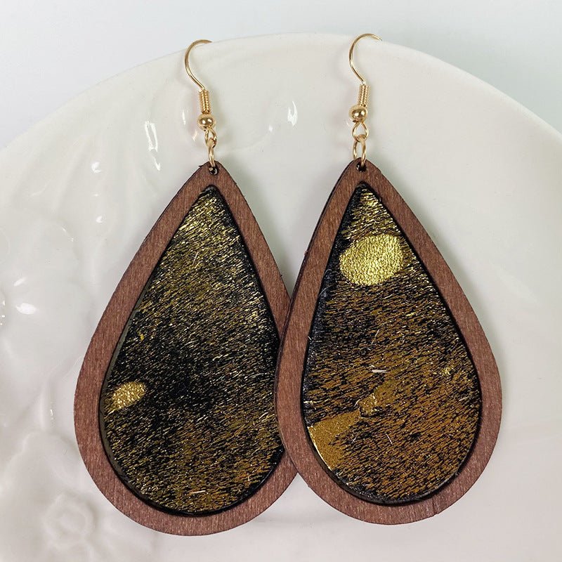 Teardrop Shape Wooden Dangle Earrings - Coolpeacock