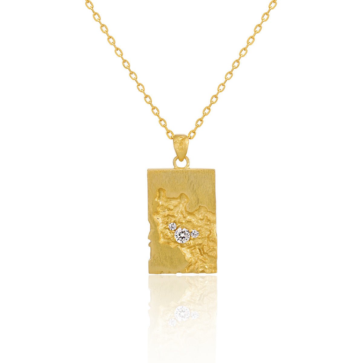Unique Geometric Design Cubic Zirconia Textured Silver 925 Sterling Silver Pendant Necklace - KIAHMILLA