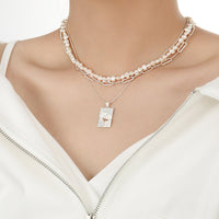 Unique Geometric Design Cubic Zirconia Textured Silver 925 Sterling Silver Pendant Necklace - KIAHMILLA
