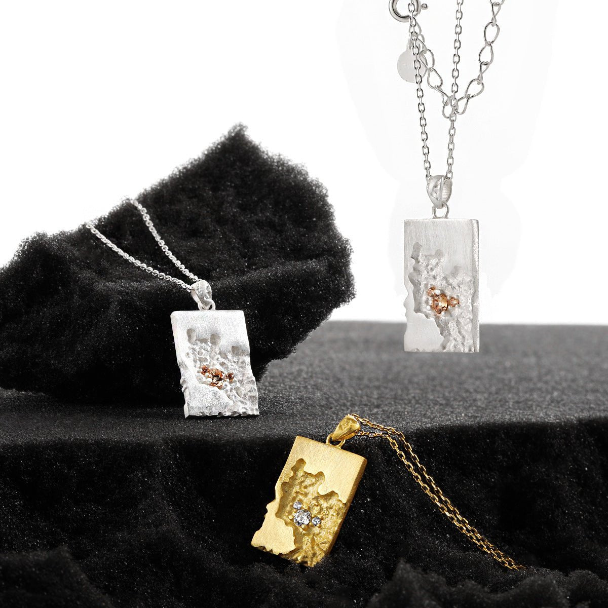 Unique Geometric Design Cubic Zirconia Textured Silver 925 Sterling Silver Pendant Necklace - KIAHMILLA