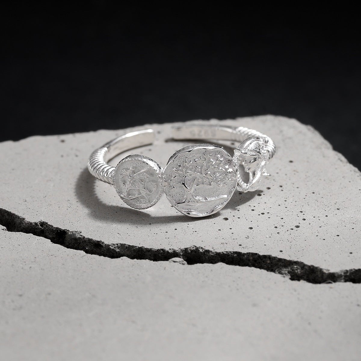 Vintage Ancient Coin Relief Portrait 925 Sterling Silver Adjustable Ring - KIAHMILLA