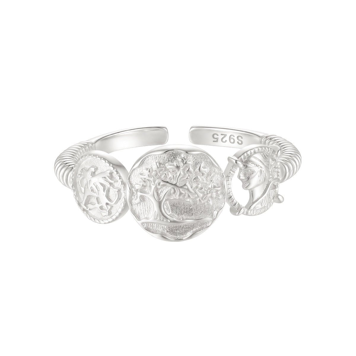 Vintage Ancient Coin Relief Portrait 925 Sterling Silver Adjustable Ring - KIAHMILLA