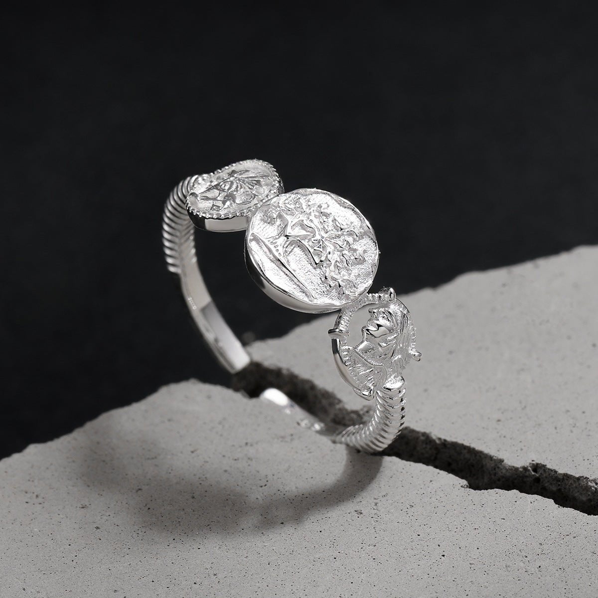 Vintage Ancient Coin Relief Portrait 925 Sterling Silver Adjustable Ring - KIAHMILLA
