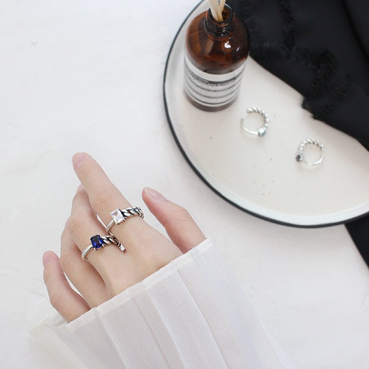 Vintage Square CZ Hollow Chain 925 Sterling Silver Adjustable Ring - KIAHMILLA