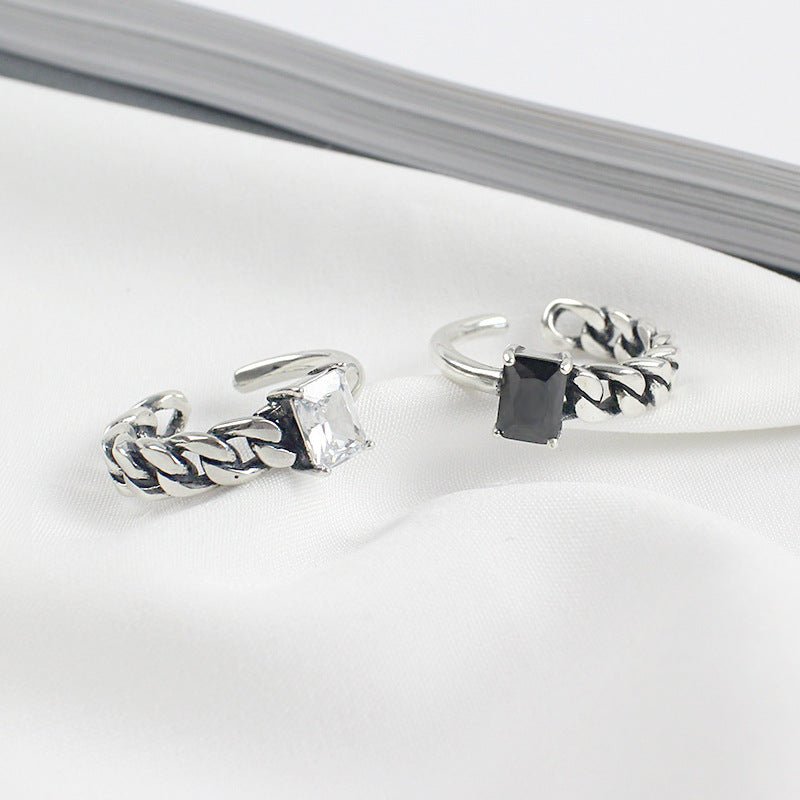 Vintage Square CZ Hollow Chain 925 Sterling Silver Adjustable Ring - KIAHMILLA