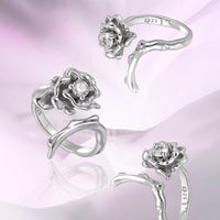 Vintage Thorn CZ Rose Flower 925 Sterling Silver Adjustable Ring - KIAHMILLA