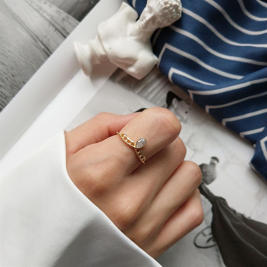 Waterdrop CZ Crown Girl 925 Sterling Silver Adjustable Ring - KIAHMILLA