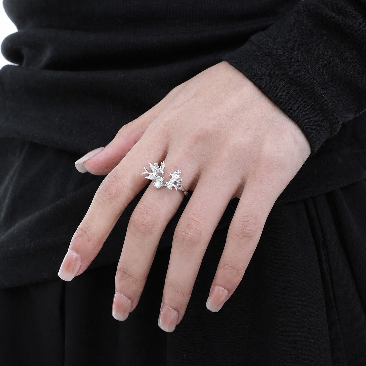 White Shell Bird Animal Motif 925 Sterling Silver Openwork Ring - KIAHMILLA