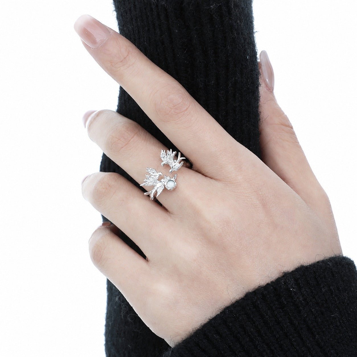 White Shell Bird Animal Motif 925 Sterling Silver Openwork Ring - KIAHMILLA
