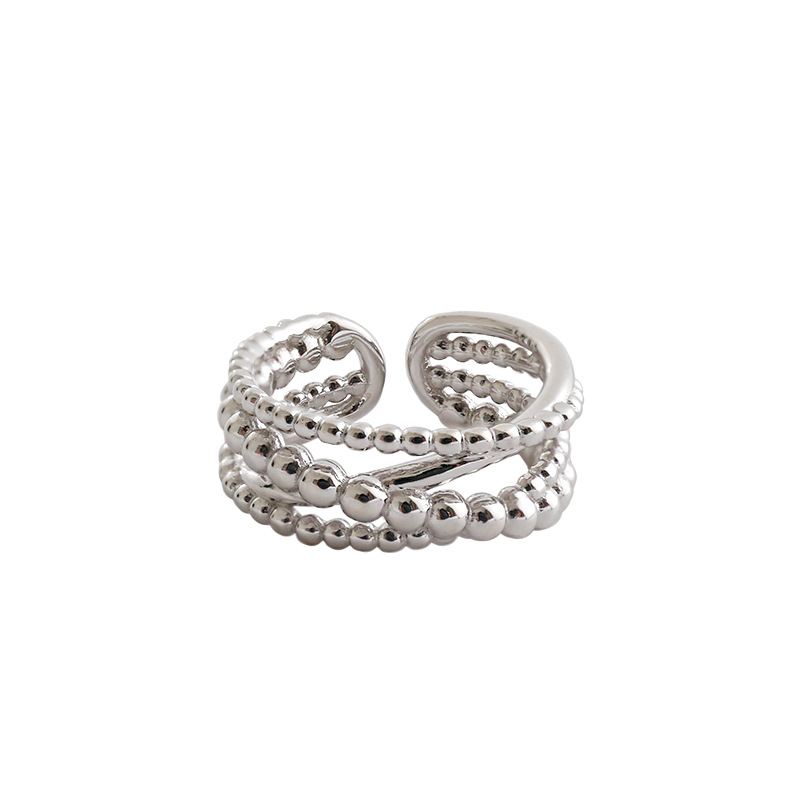 Wide Beads Cross 925 Sterling Silver Adjustable Ring - KIAHMILLA