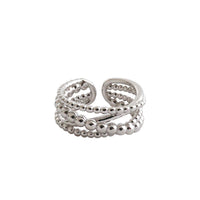 Wide Beads Cross 925 Sterling Silver Adjustable Ring - KIAHMILLA
