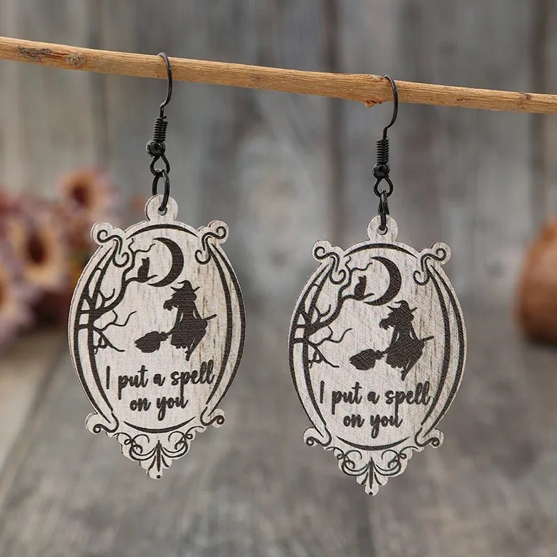 Witch Wooden Dangle Earrings - Coolpeacock