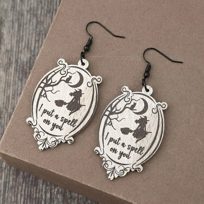 Witch Wooden Dangle Earrings - Coolpeacock