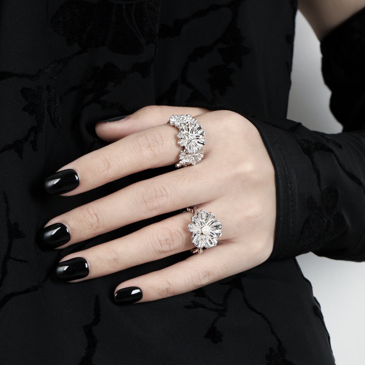 Women Beautiful CZ Flowers 925 Sterling Silver Adjustable Ring - KIAHMILLA