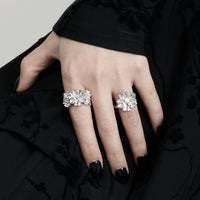 Women Beautiful CZ Flowers 925 Sterling Silver Adjustable Ring - KIAHMILLA