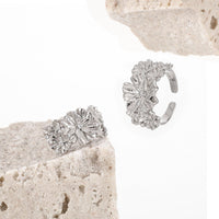 Women Beautiful CZ Flowers 925 Sterling Silver Adjustable Ring - KIAHMILLA
