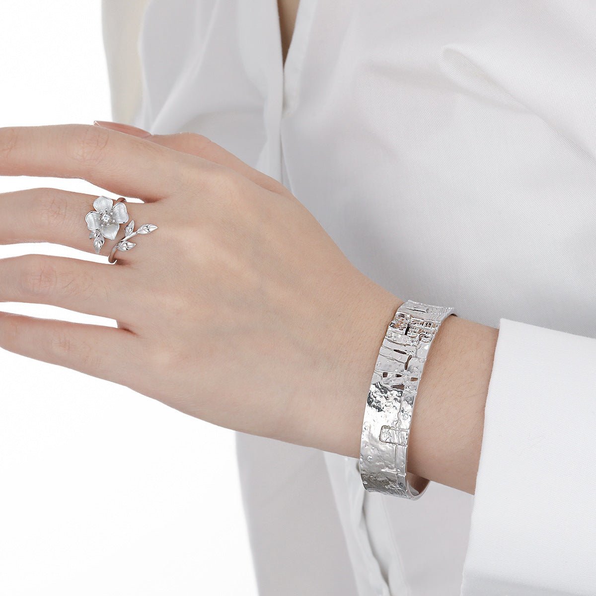 Women Beautiful Rose Flower 925 Sterling Silver Adjustable Ring - KIAHMILLA