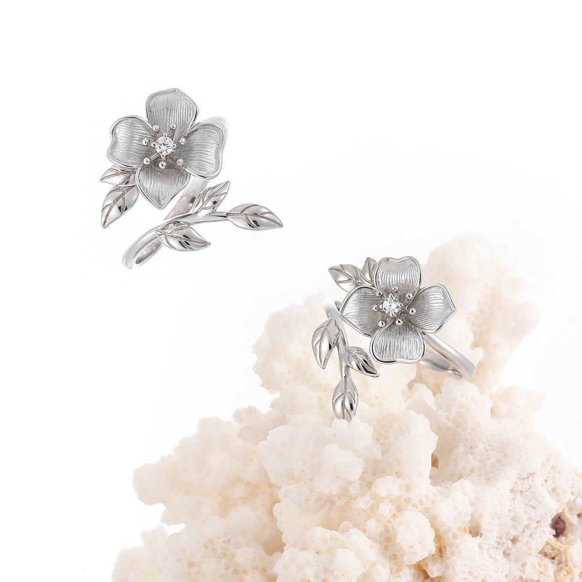 Women Beautiful Rose Flower 925 Sterling Silver Adjustable Ring - KIAHMILLA