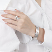 Women Beautiful Rose Flower 925 Sterling Silver Adjustable Ring - KIAHMILLA