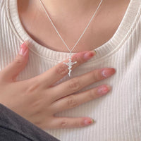 Women Beautiful Rose Flower Cross 925 Sterling Silver Necklace - KIAHMILLA