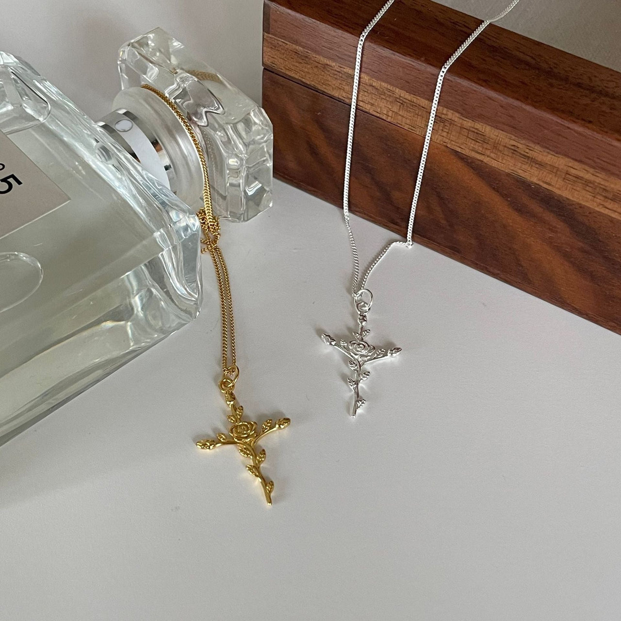 Women Beautiful Rose Flower Cross 925 Sterling Silver Necklace - KIAHMILLA