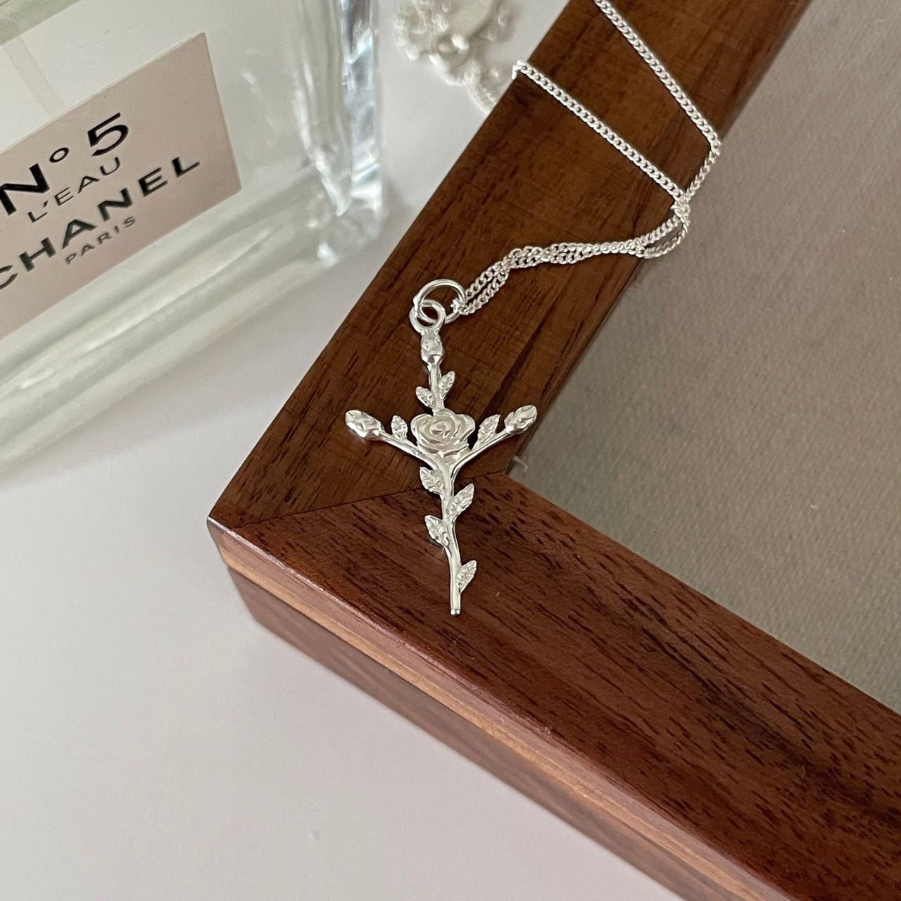 Women Beautiful Rose Flower Cross 925 Sterling Silver Necklace - KIAHMILLA