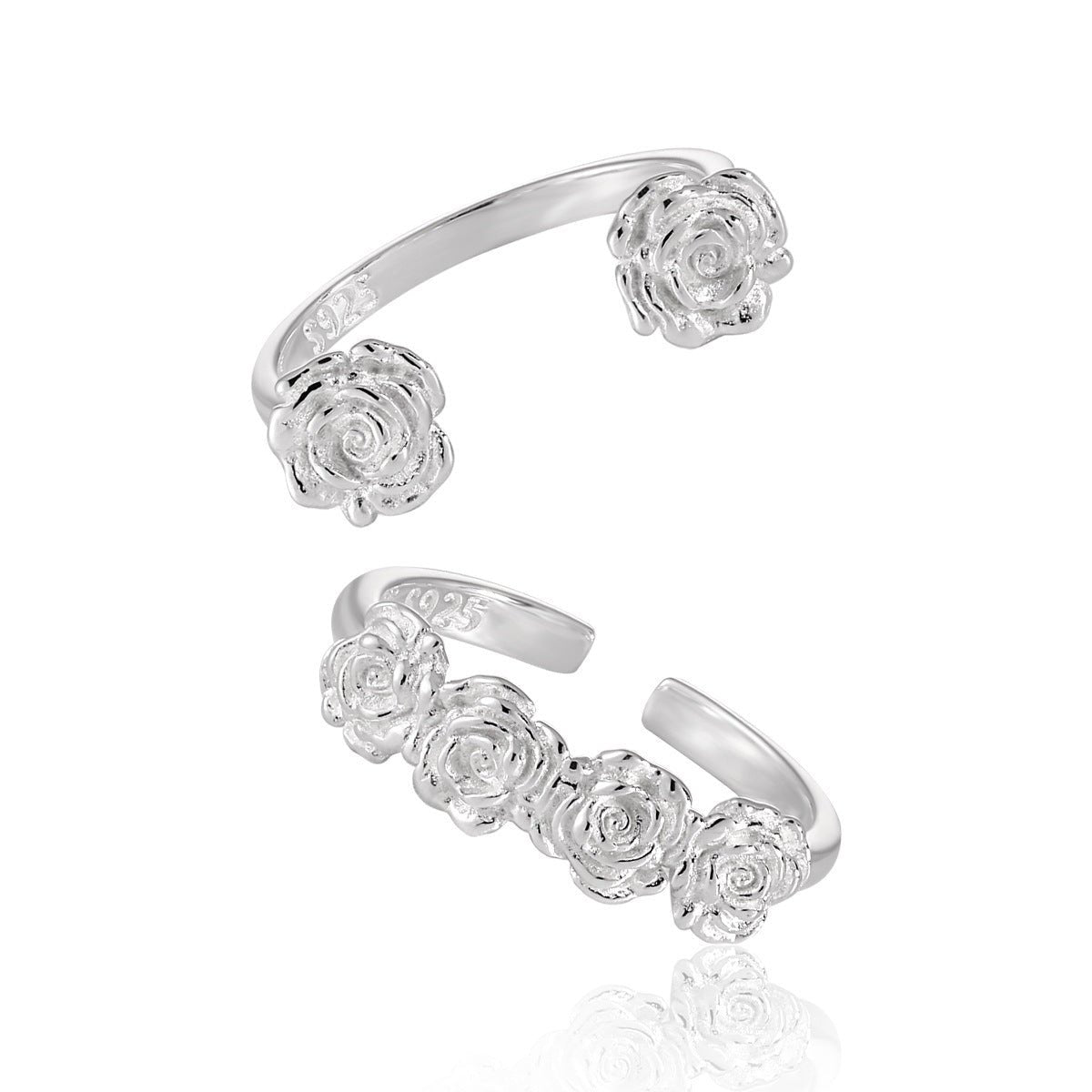Women Beautiful Rose Flowers 925 Sterling Silver Adjustable Ring - KIAHMILLA
