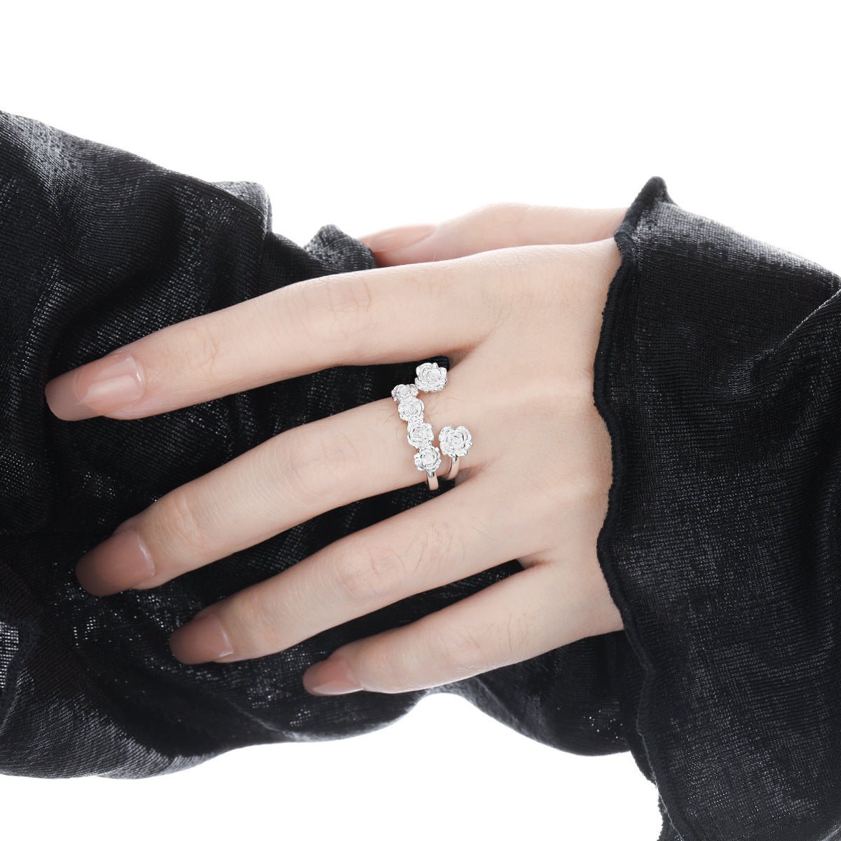Women Beautiful Rose Flowers 925 Sterling Silver Adjustable Ring - KIAHMILLA