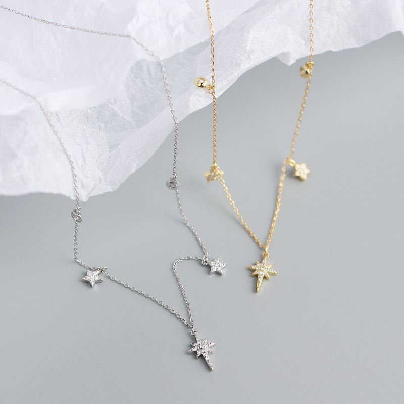 Women CZ Shining Stars 925 Sterling Silver Necklace - KIAHMILLA